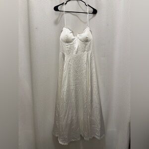 White Satin Dress with Lace Trim Bust